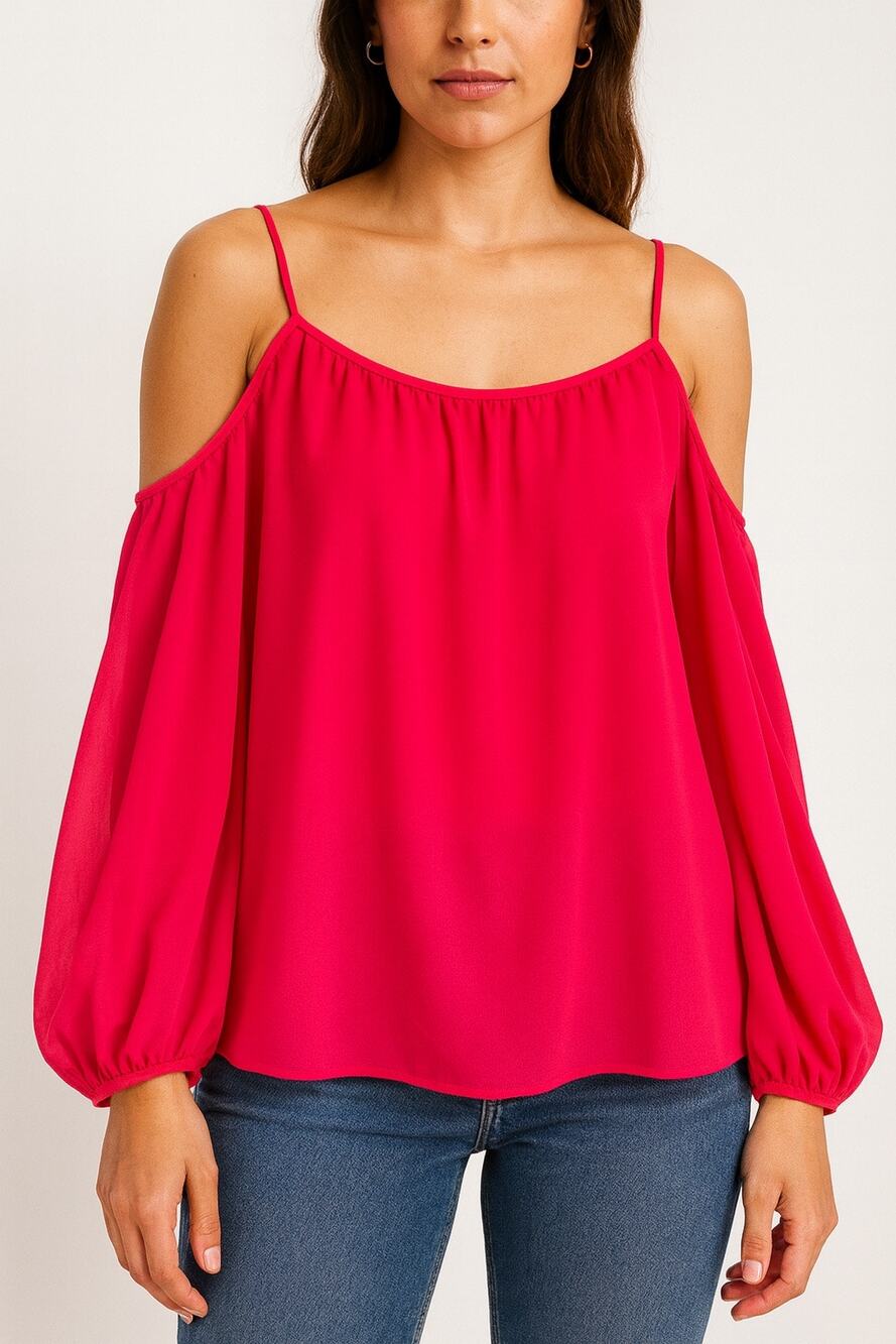 Calvin Klein hot pink Chiffon Off Shoulder Blouse Women’s S Flowy Dressy Top